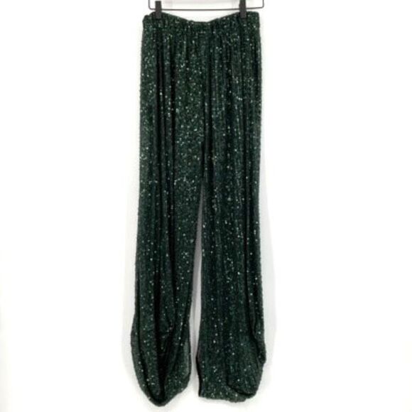 NWT Zara Holiday Party Green Sequin Balloon Pants Limited Edition Size Medium - Picture 2 of 16